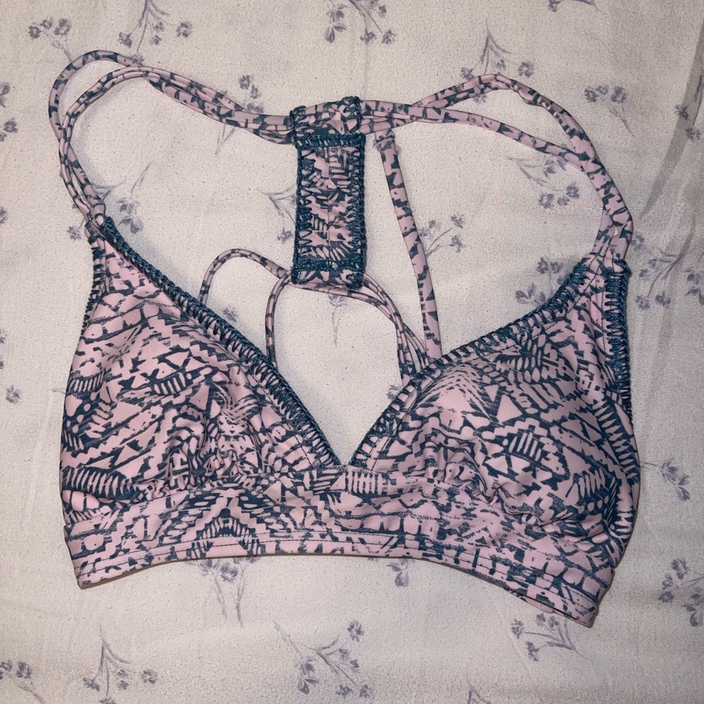 Pink and Gray Patterned Bikini Top